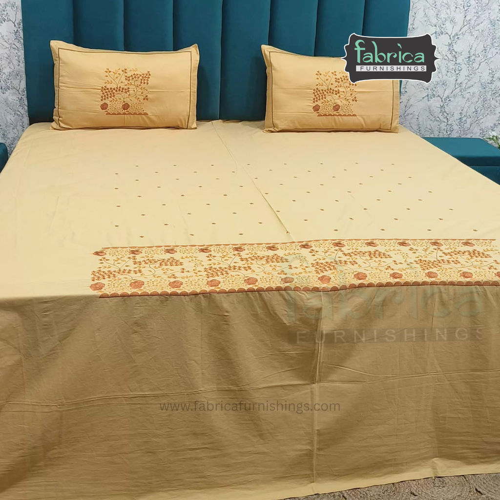 Artistic Thread Work Pure Cotton King Size Embroidered Bedsheet