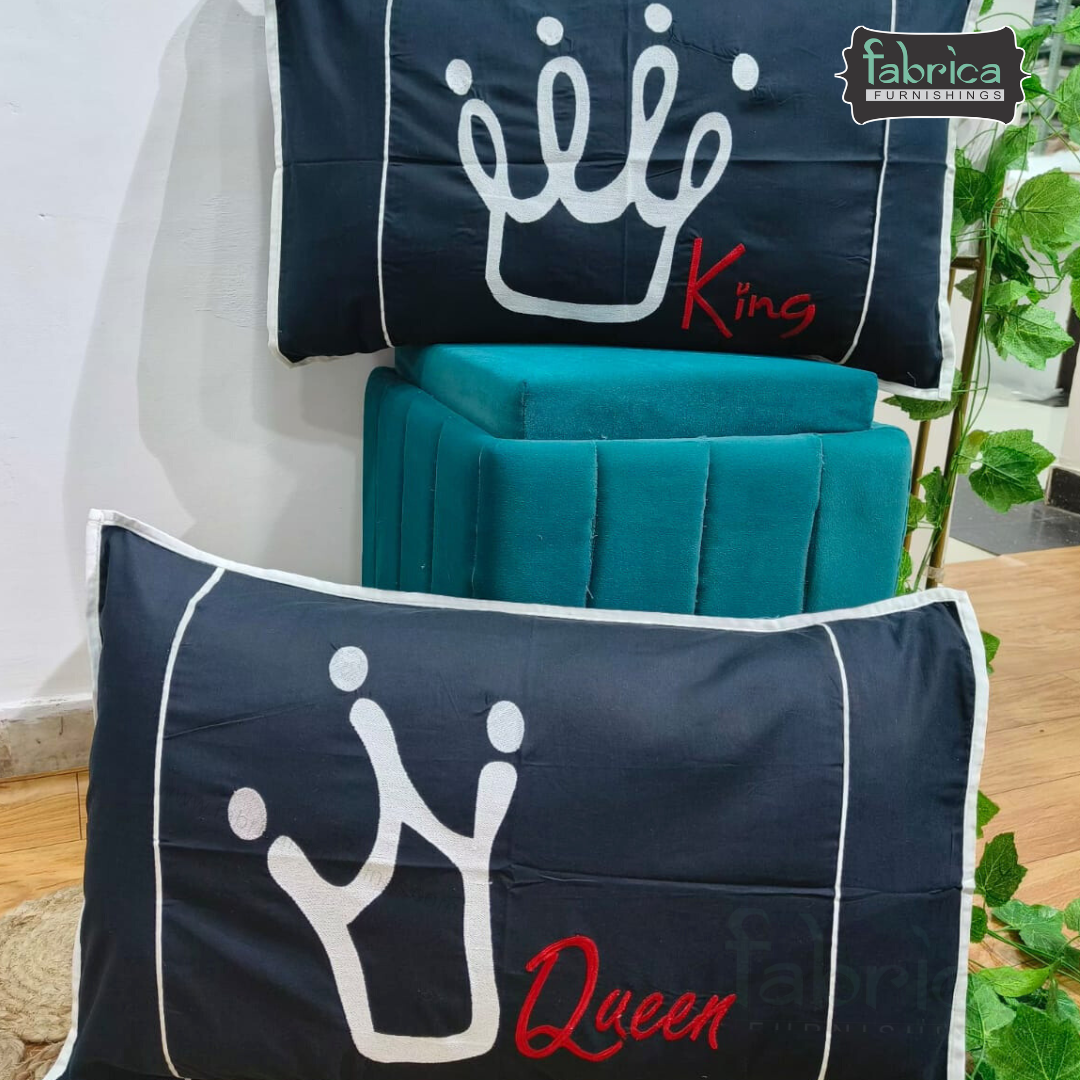 Soulmates Embroidered Pure Cotton Pillow Covers Only