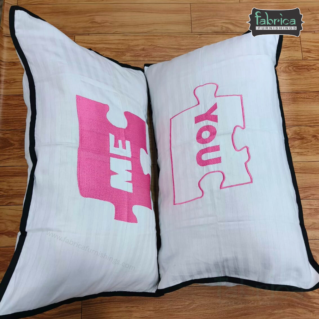 Soulmates Embroidered Pure Cotton Pillow Covers Only