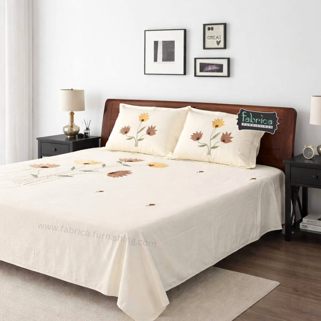 Fabby Decor Designer Embroidered king Size Bed Sheets
