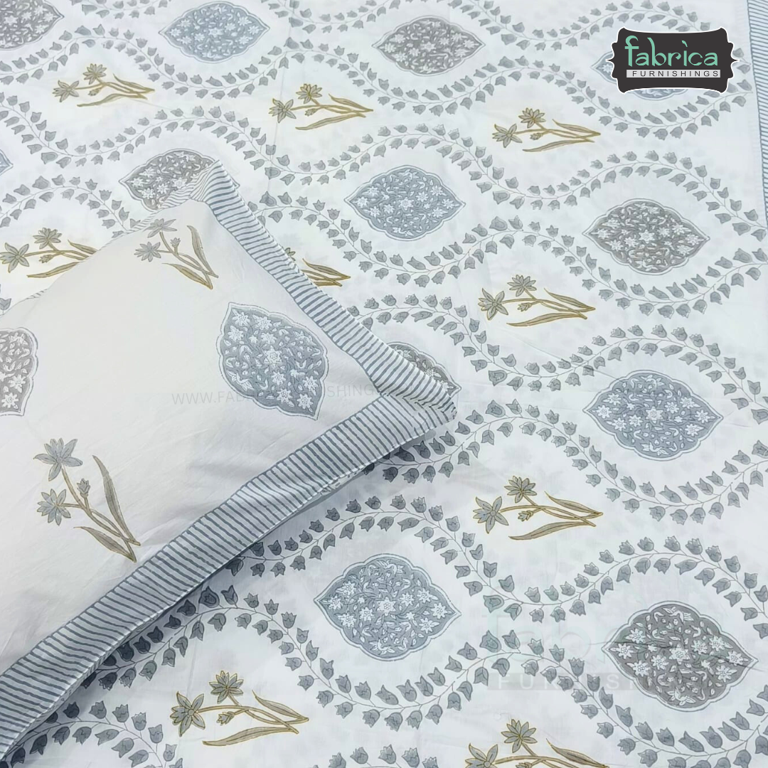 Percale Cotton Hand block Printed Super King-size Bedsheet