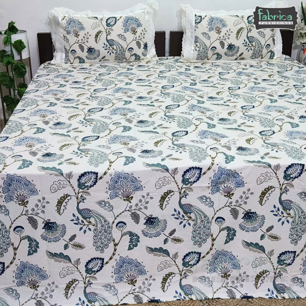 Traditional Anokhi Prints Pure Cotton King Size Lacework  Bedsheet