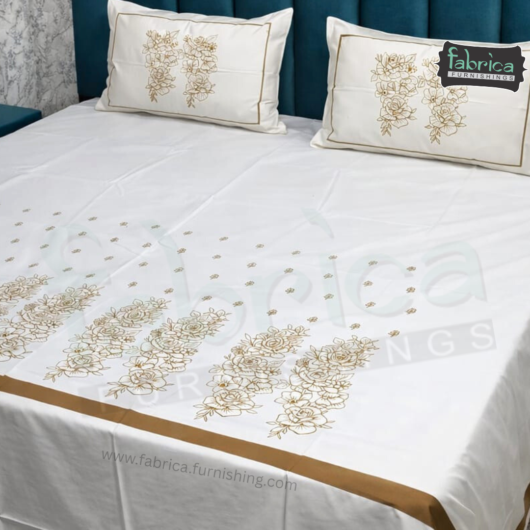 Fabby Decor Designer Embroidered king Size Bed Sheets