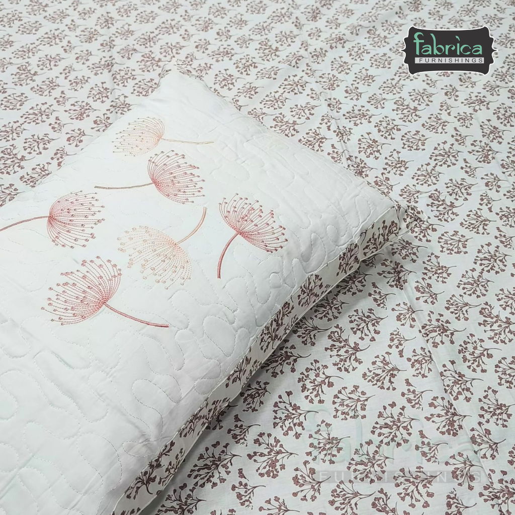 Fabrica Signature Pure Cotton King Size Printed Bedsheet with Quilted pillow covers