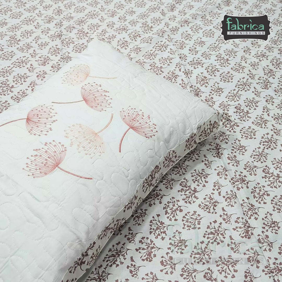 Fabrica Signature Pure Cotton King Size Printed Bedsheet with Quilted pillow covers