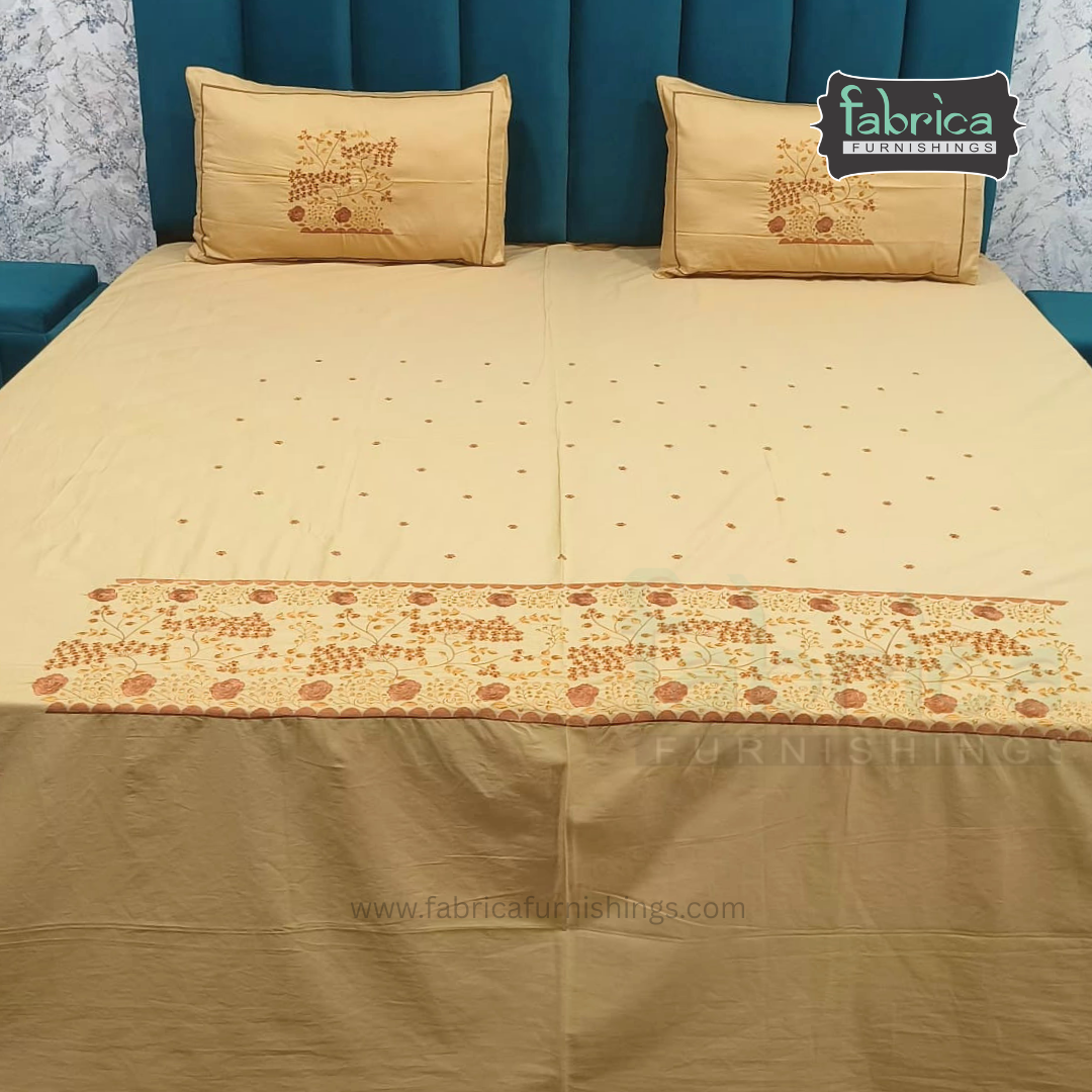 Artistic Thread Work Pure Cotton King Size Embroidered Bedsheet