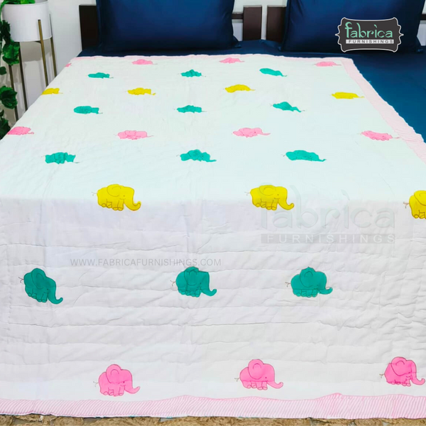Handblock Quilted Pure Cotton Reversible Kids Razai / Quilt
