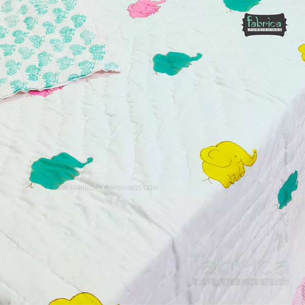 Handblock Quilted Pure Cotton Reversible Kids Razai / Quilt