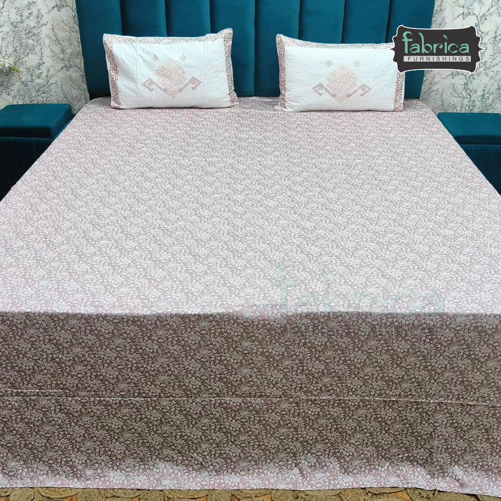Fabrica Signature Pure Cotton King Size Printed Bedsheet with Quilted pillow covers