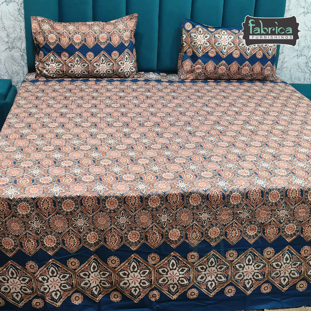 Sitara Handblock Designer Printed Premium Pure Cotton Kingsize Bed Sheets