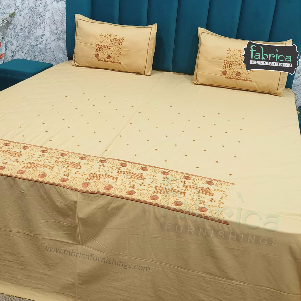 Artistic Thread Work Pure Cotton King Size Embroidered Bedsheet