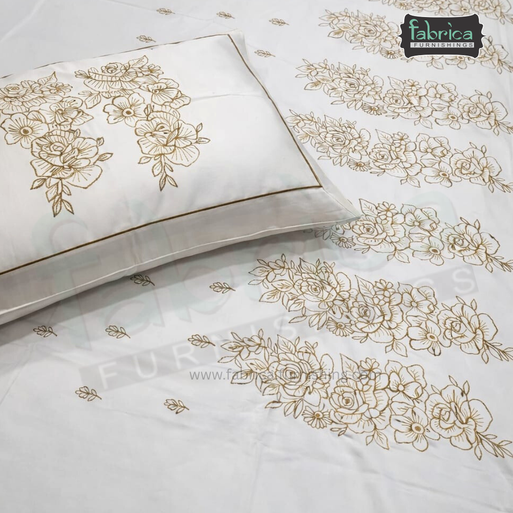 Fabby Decor Designer Embroidered king Size Bed Sheets
