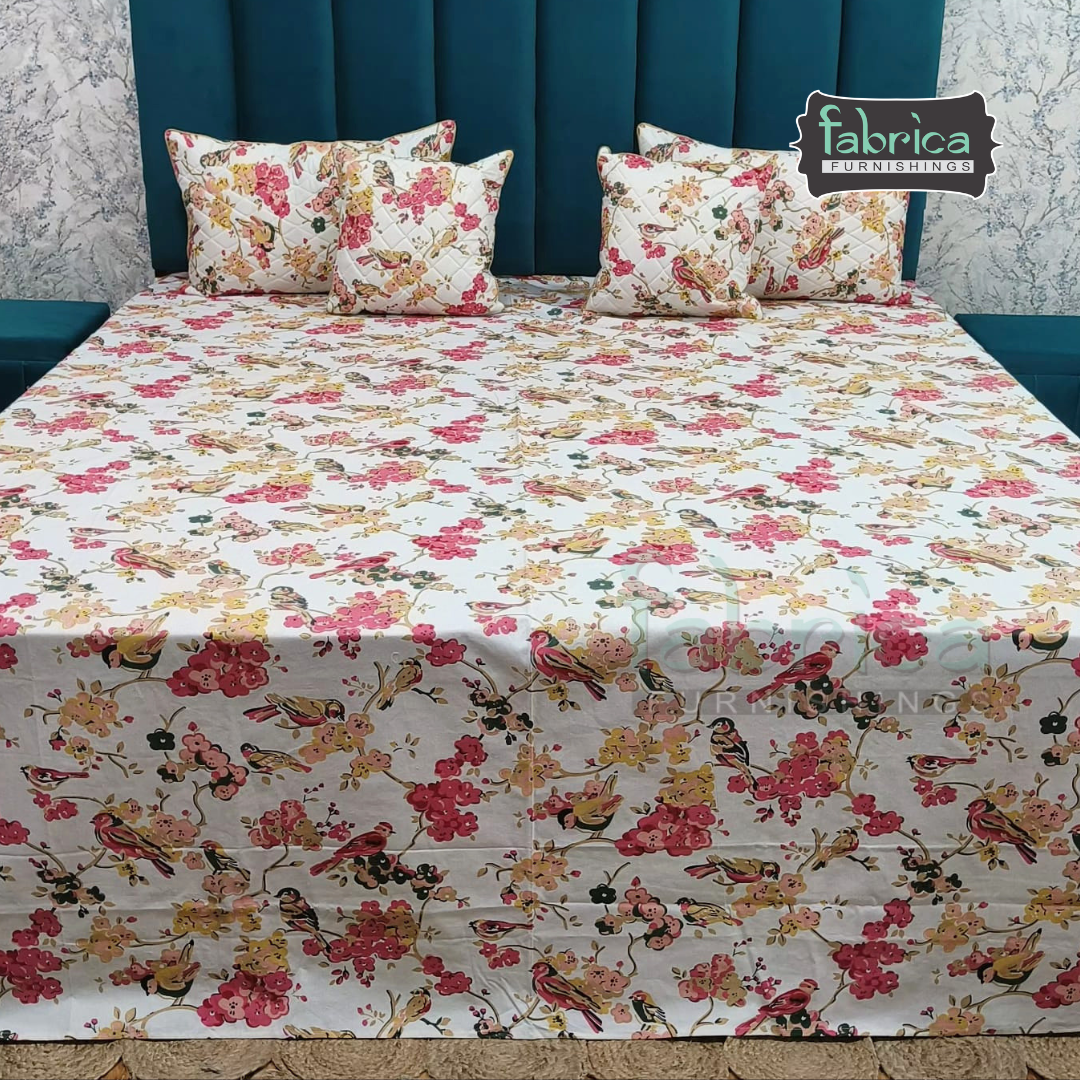 Anokhi Printed Quilted 5 pcs King Size Bedsheet Set