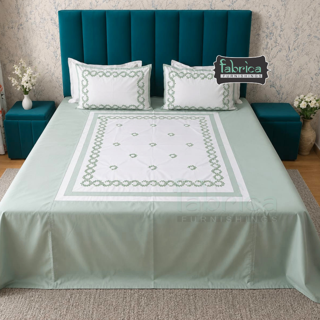 Shahi karigari Pure Cotton Designer Kingsize Embroidered Bedsheet