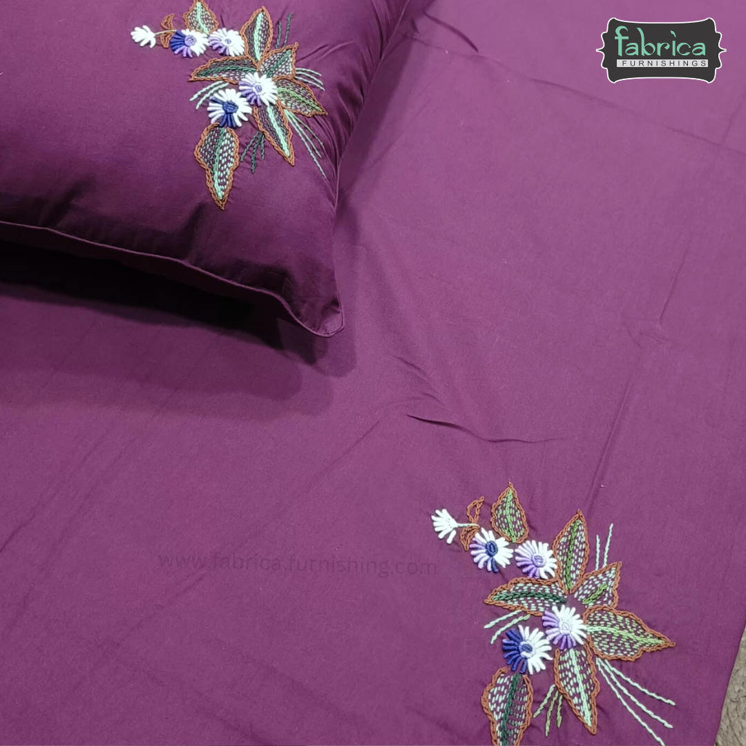 Artistic Thread Work Pure Cotton King Size Embroidered Bedsheet