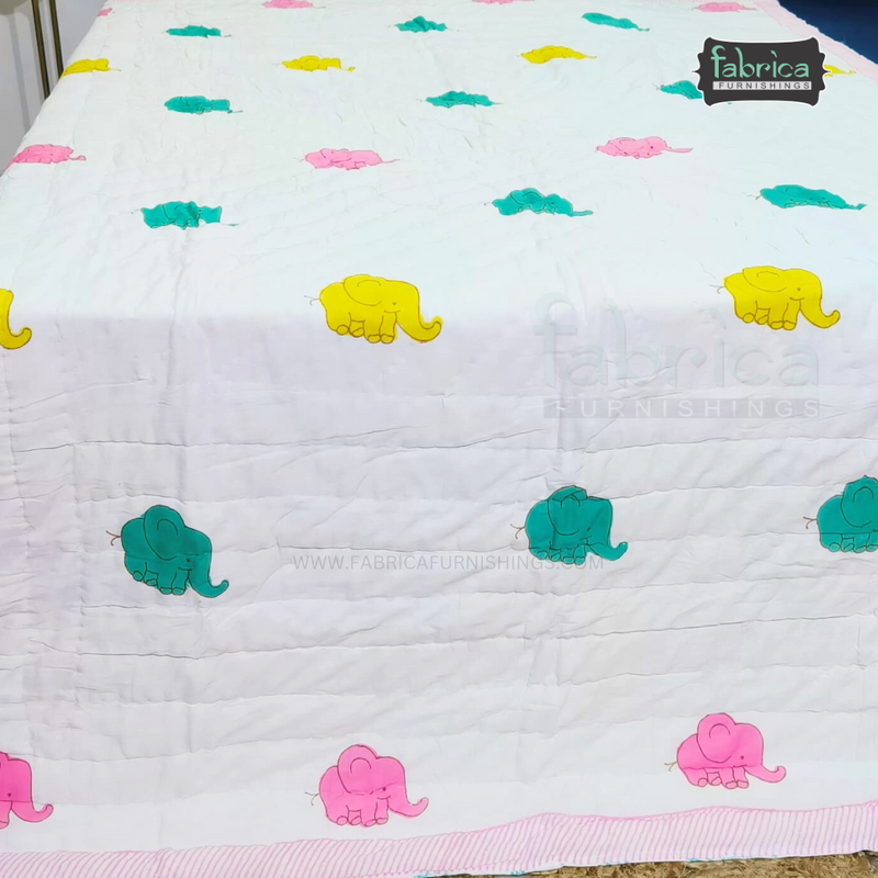 Handblock Quilted Pure Cotton Reversible Kids Razai / Quilt