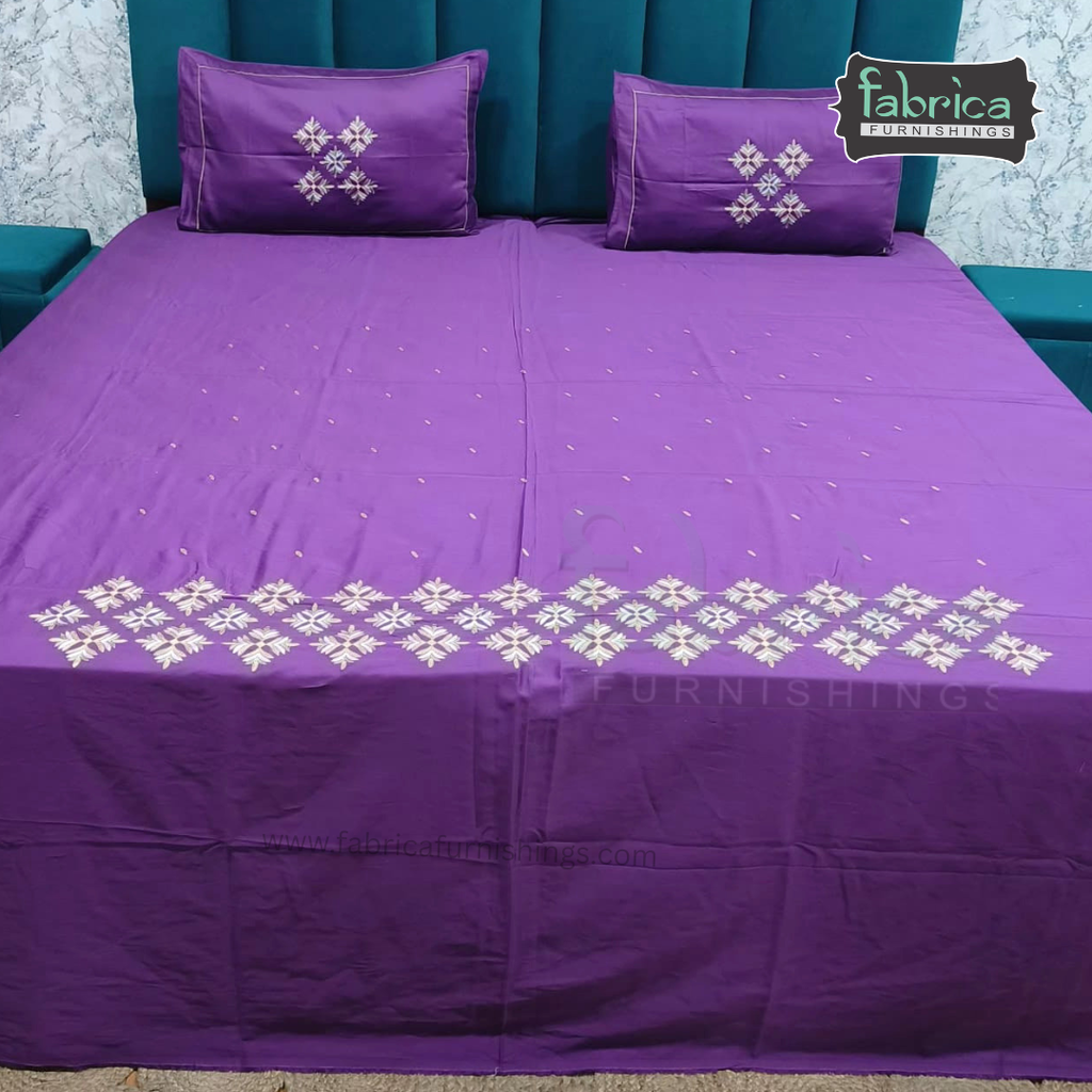 Artistic Thread Work Pure Cotton King Size Embroidered Bedsheet