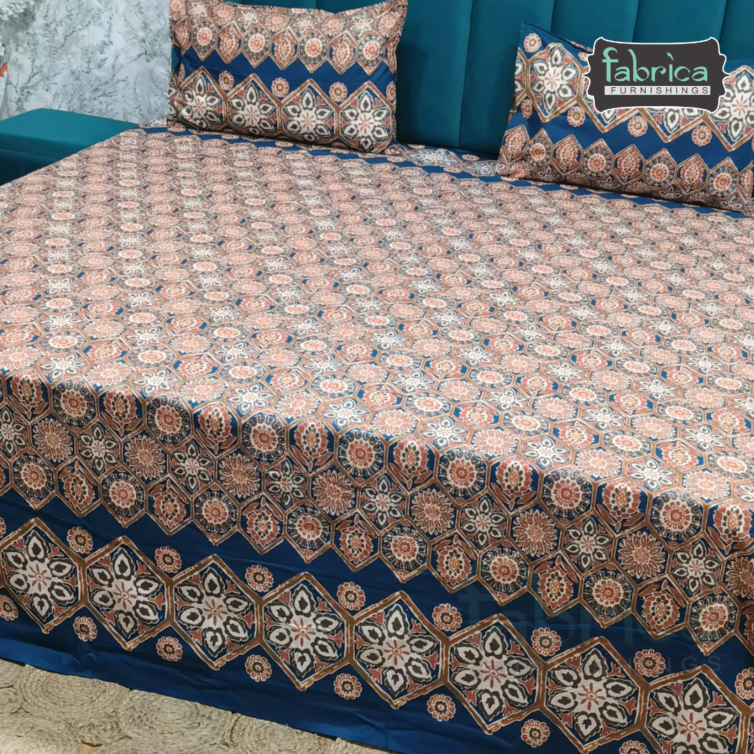 Sitara Handblock Designer Printed Premium Pure Cotton Kingsize Bed Sheets