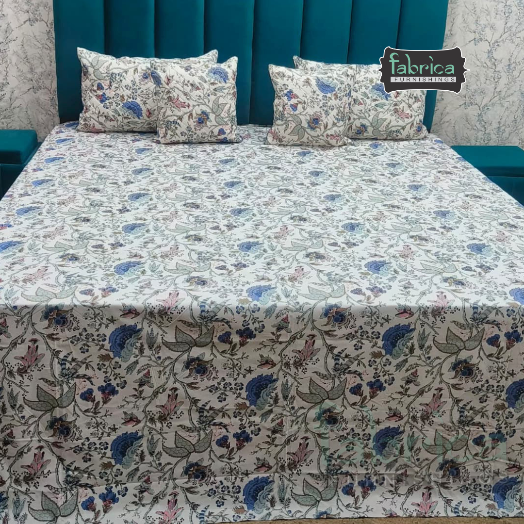 Anokhi Printed Quilted 5 pcs King Size Bedsheet Set