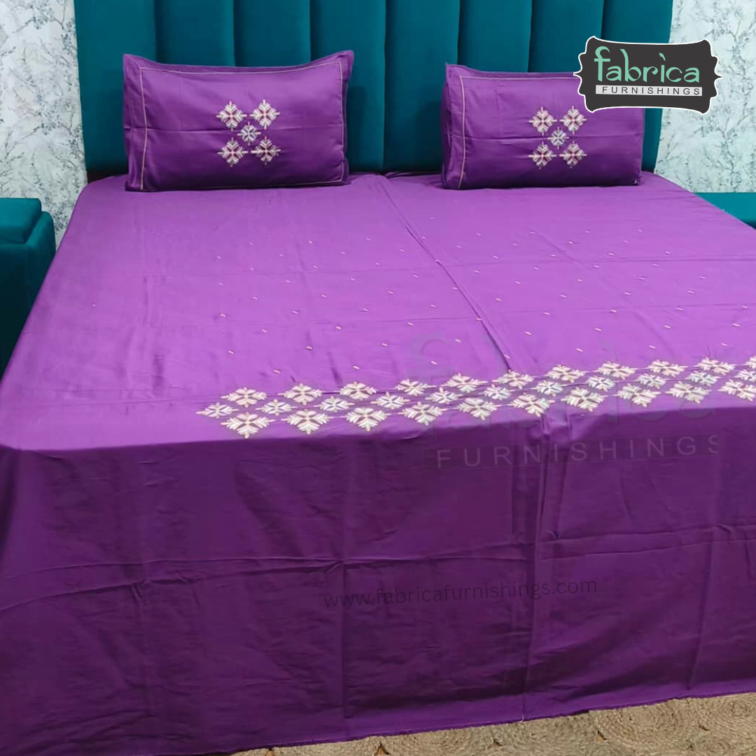 Artistic Thread Work Pure Cotton King Size Embroidered Bedsheet