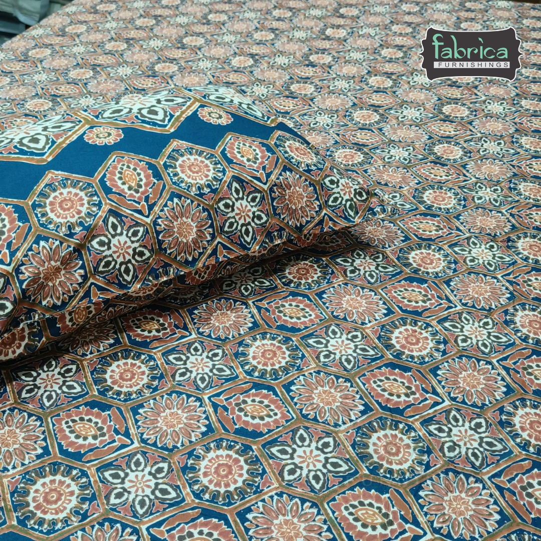 Sitara Handblock Designer Printed Premium Pure Cotton Kingsize Bed Sheets