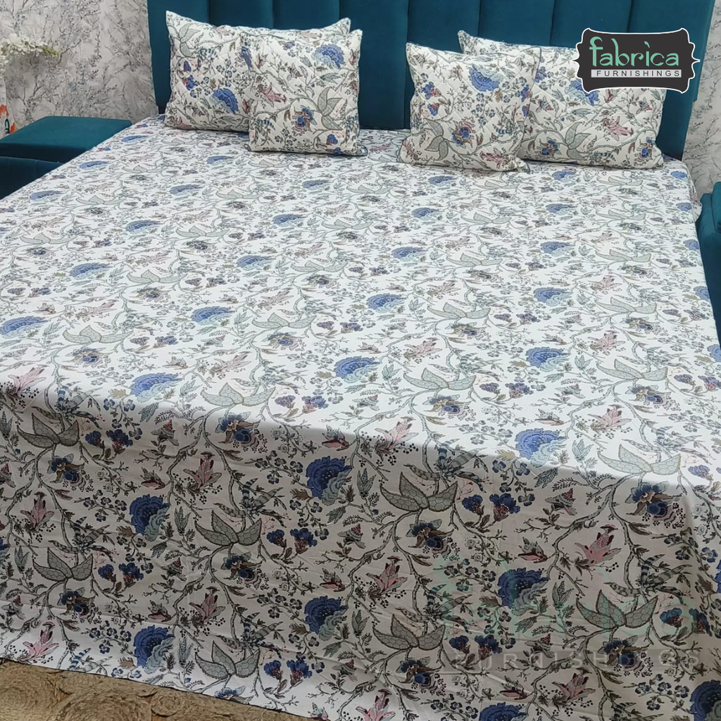 Anokhi Printed Quilted 5 pcs King Size Bedsheet Set