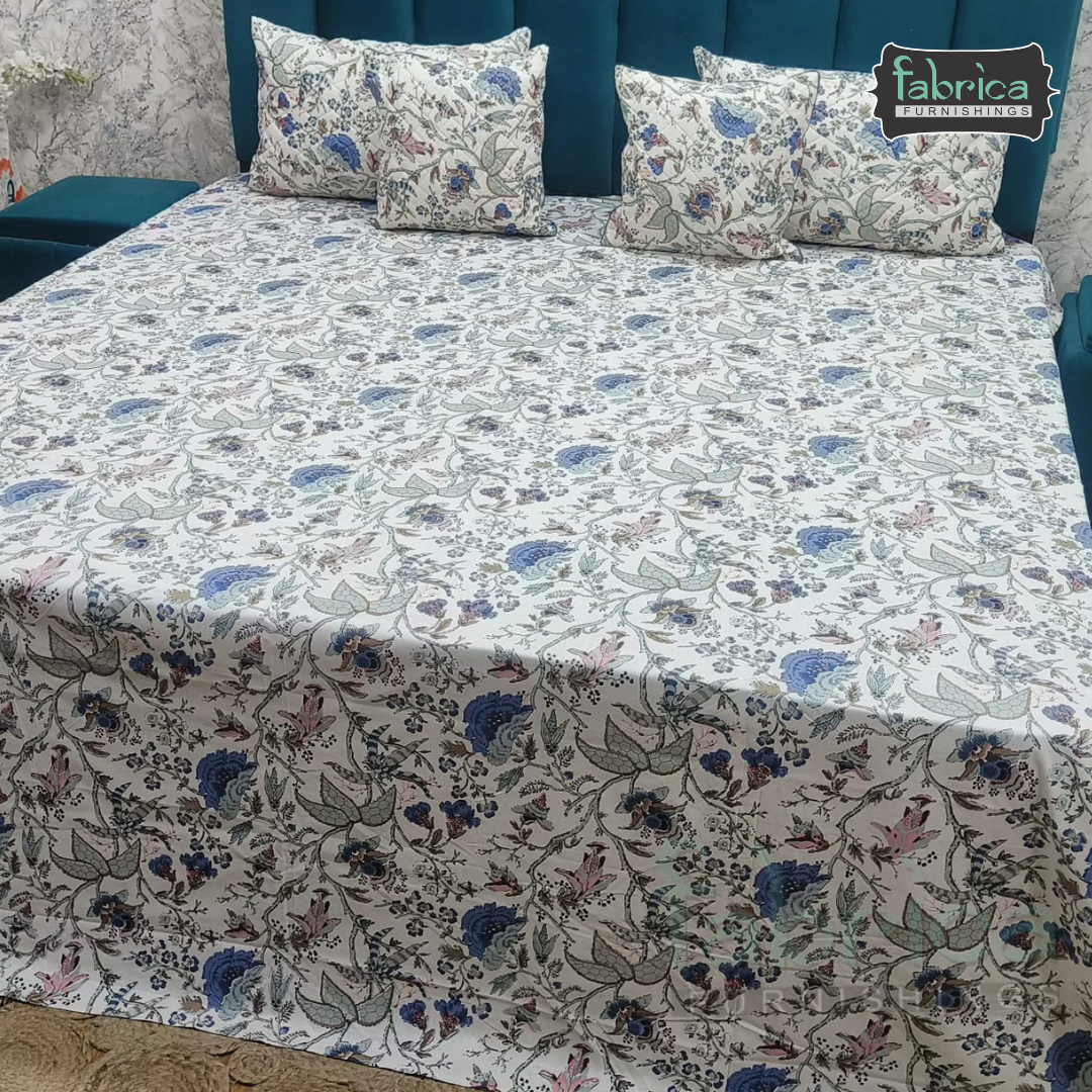 Anokhi Printed Quilted 5 pcs King Size Bedsheet Set