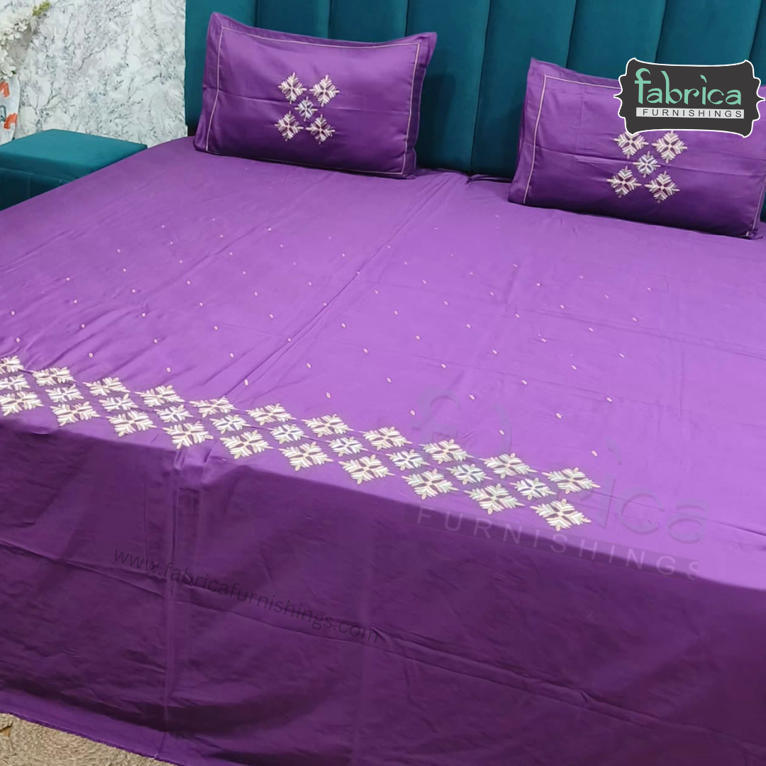 Artistic Thread Work Pure Cotton King Size Embroidered Bedsheet