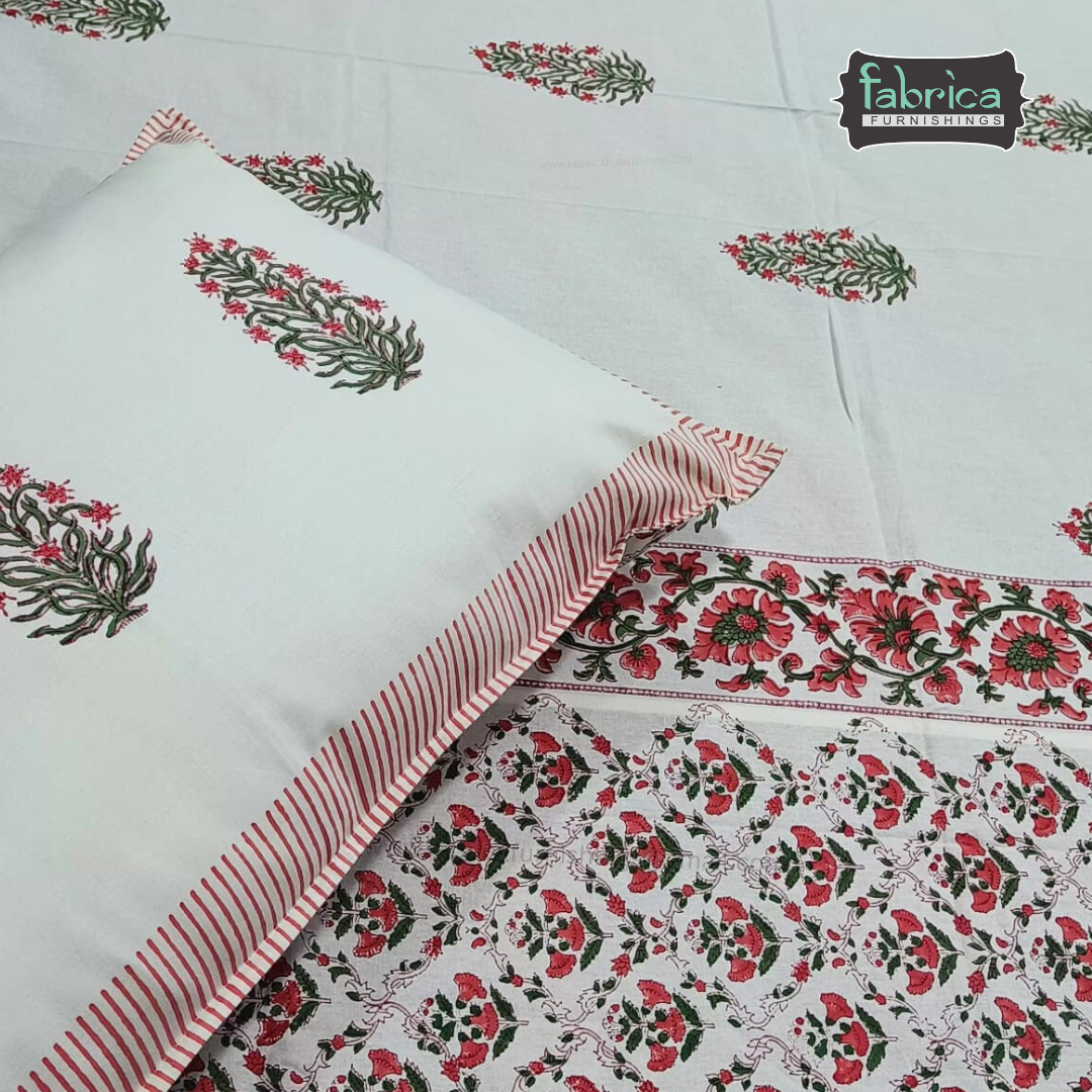 Traditional Handblock And Ajrak Printed Pure Cotton Kking Size Bedsheet