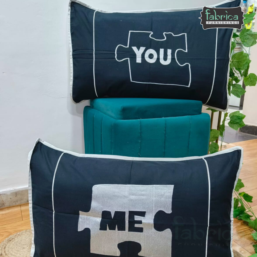 Soulmates Embroidered Pure Cotton Pillow Covers Only