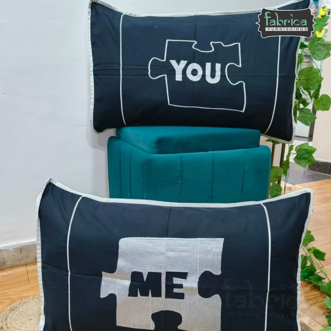 Soulmates Embroidered Pure Cotton Pillow Covers Only