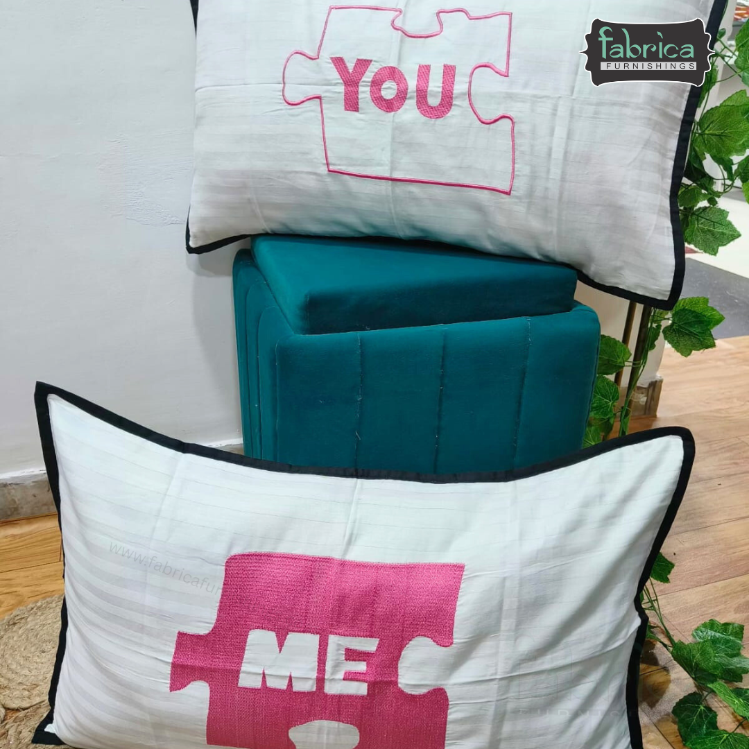 Soulmates Embroidered Pure Cotton Pillow Covers Only