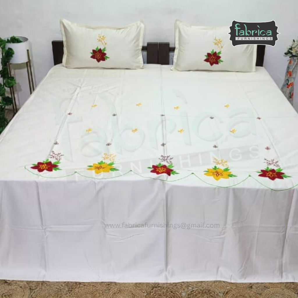 Fabby Home Designer King Size Embroidered /Patchwork Bedsheet