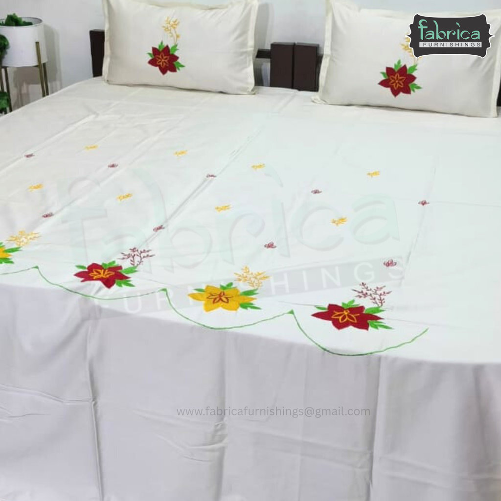 Fabby Home Designer King Size Embroidered /Patchwork Bedsheet