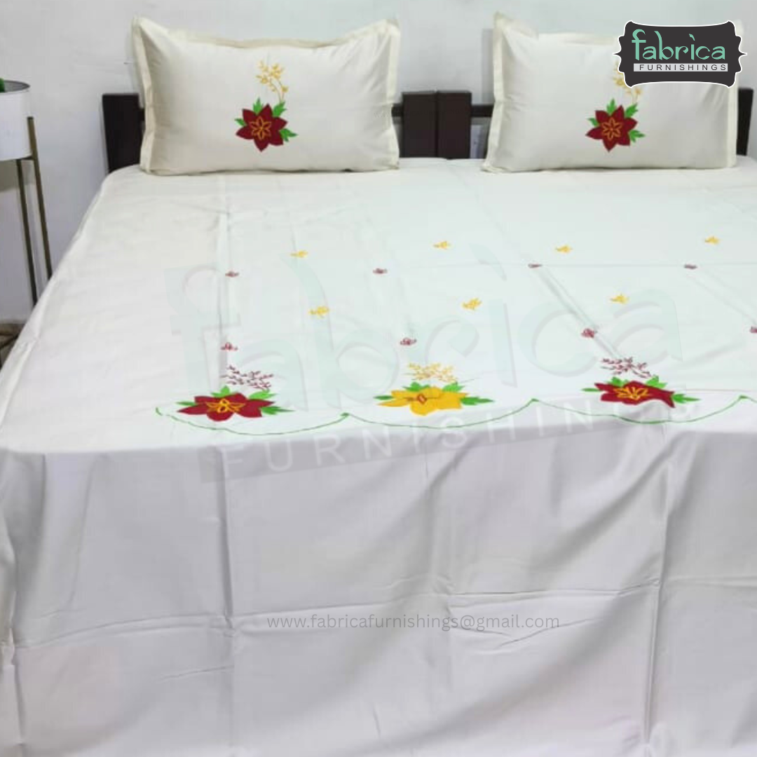 Fabby Home Designer King Size Embroidered /Patchwork Bedsheet