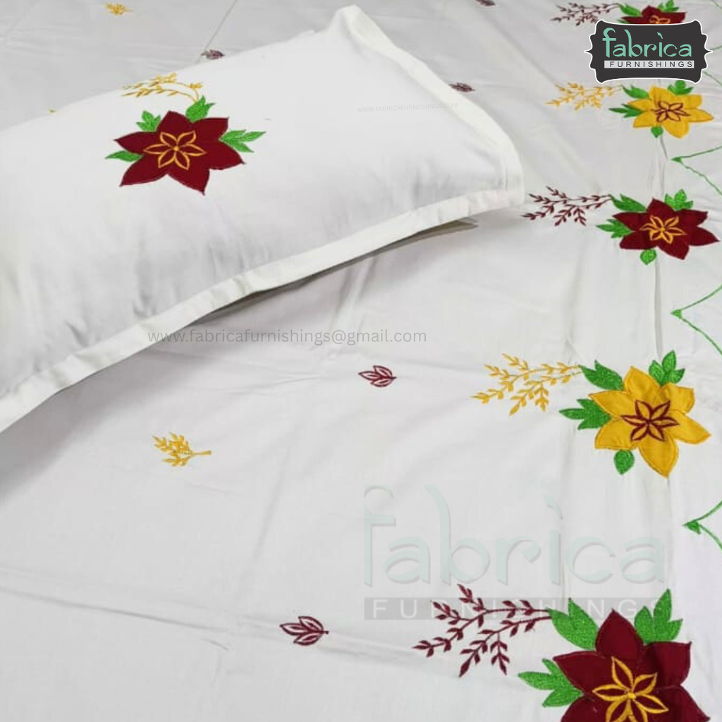 Fabby Home Designer King Size Embroidered /Patchwork Bedsheet