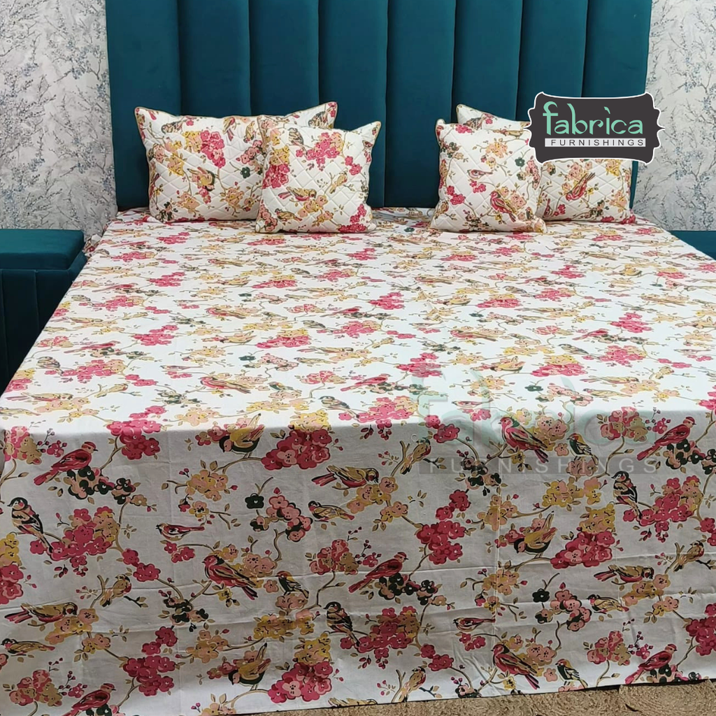 Anokhi Printed Quilted 5 pcs King Size Bedsheet Set