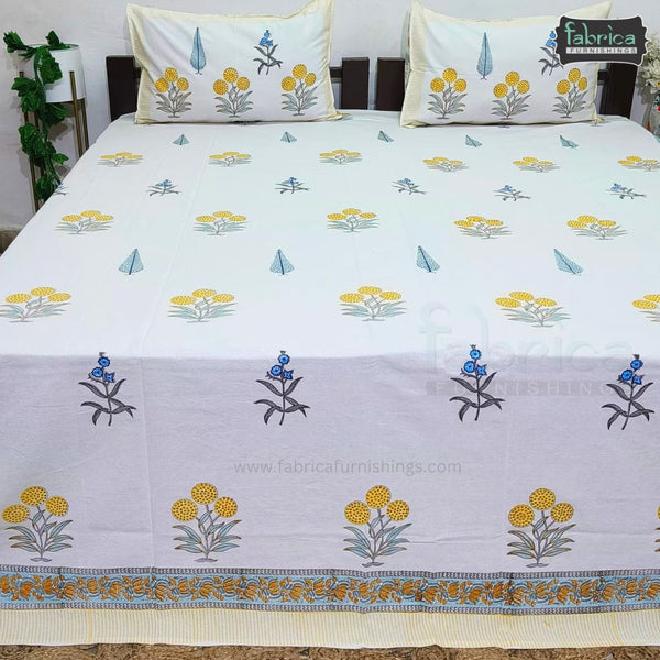 Rangoli Pure Cotton Handblock Super Kingsize Bedsheet