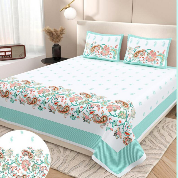Gulmohar Printed Premium Pure Cotton King size Bed Sheets