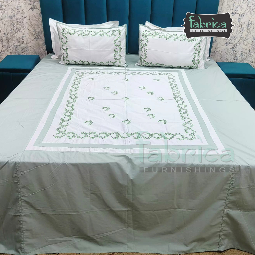 Shahi karigari Pure Cotton Designer Kingsize Embroidered Bedsheet