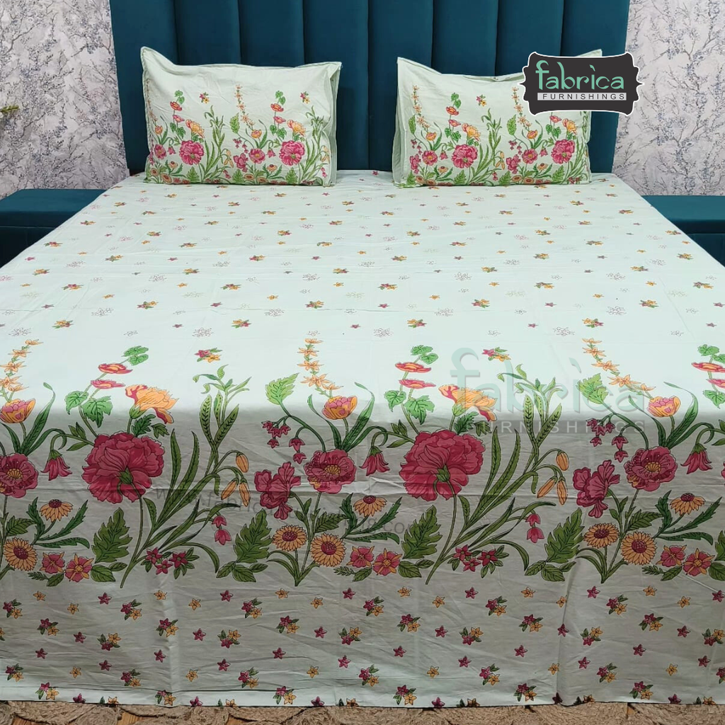 Sitara Handblock Designer Printed Premium Pure Cotton Kingsize Bed Sheets