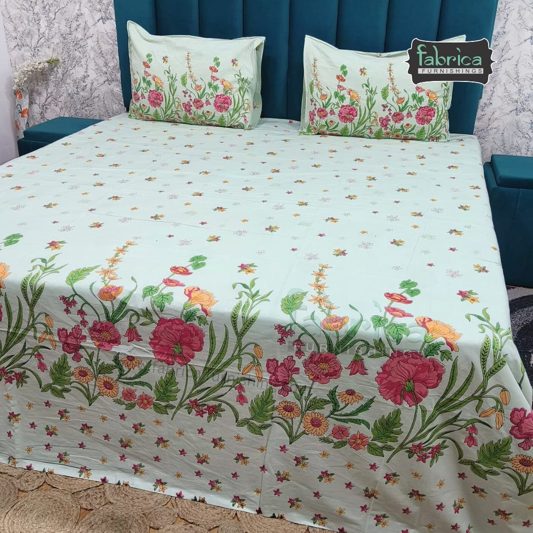 Sitara Handblock Designer Printed Premium Pure Cotton Kingsize Bed Sheets