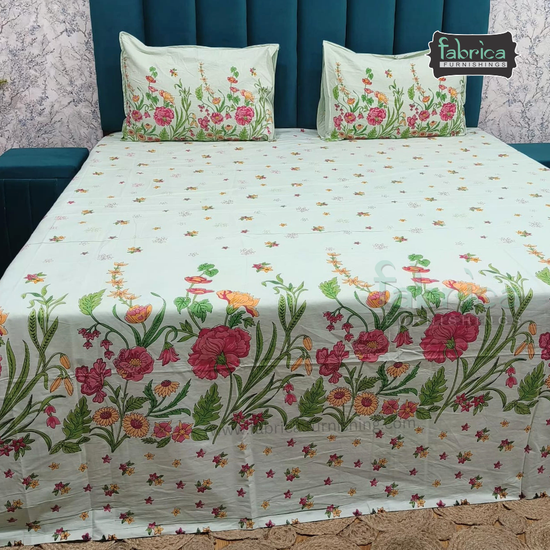 Sitara Handblock Designer Printed Premium Pure Cotton Kingsize Bed Sheets