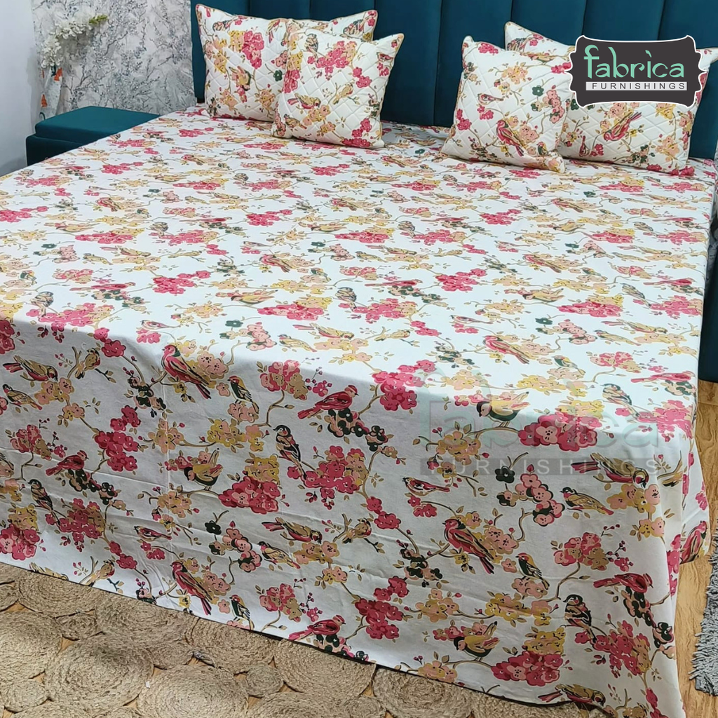 Anokhi Printed Quilted 5 pcs King Size Bedsheet Set