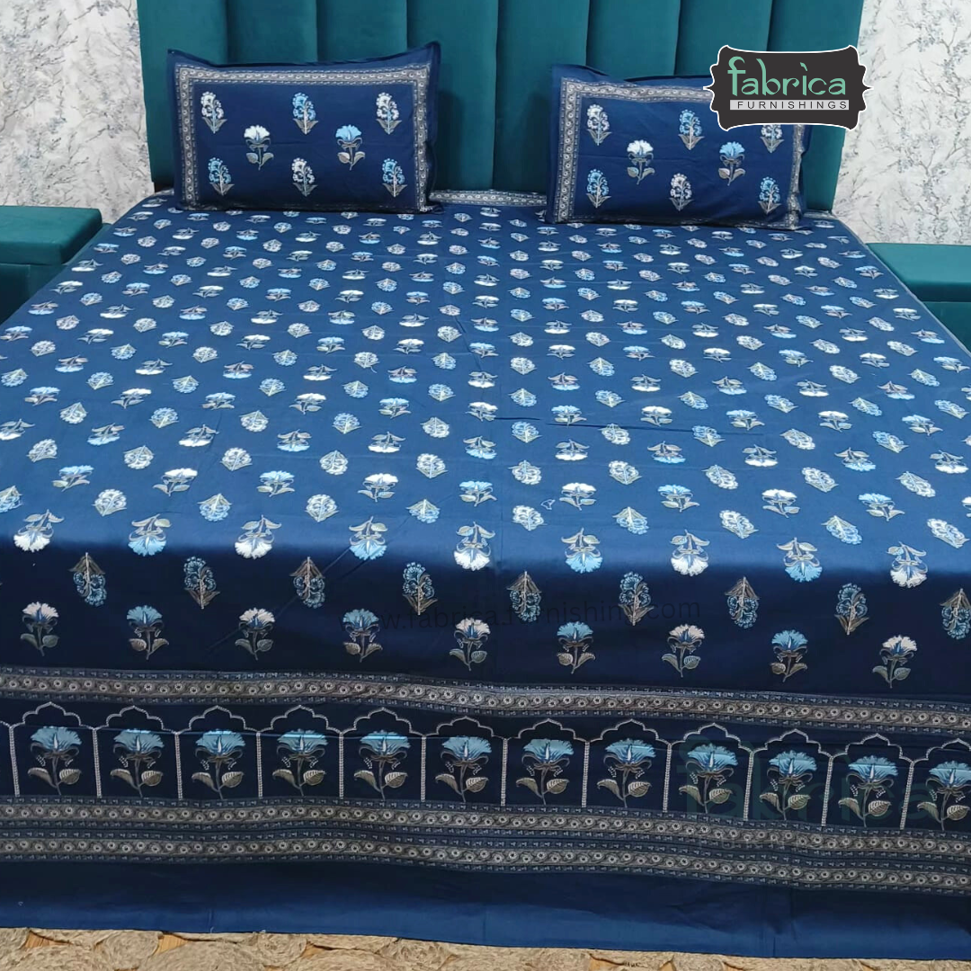 Sitara Handblock Designer Printed Premium Pure Cotton Kingsize Bed Sheets