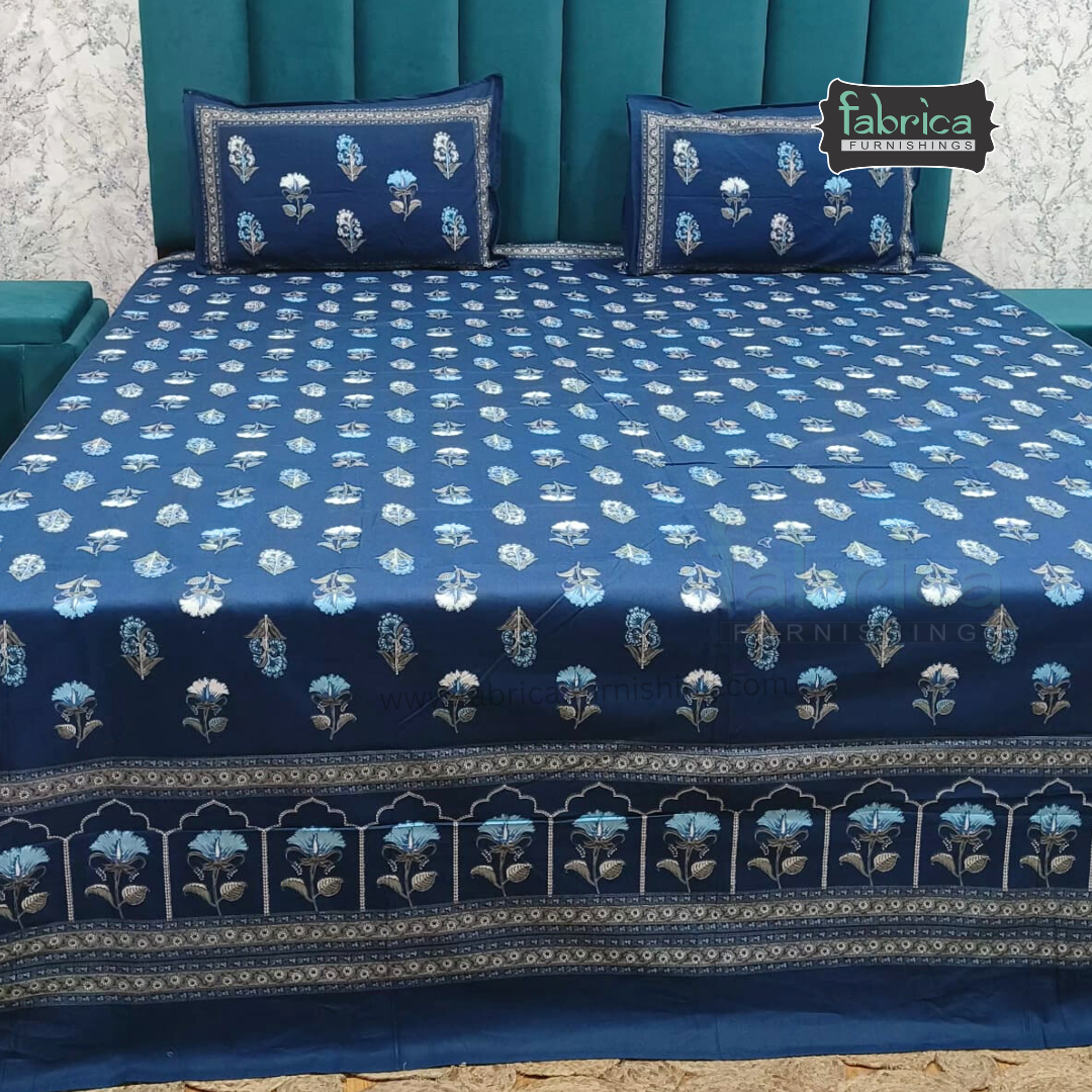 Sitara Handblock Designer Printed Premium Pure Cotton Kingsize Bed Sheets