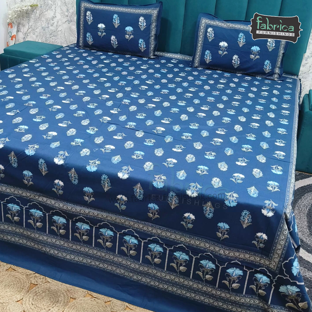 Sitara Handblock Designer Printed Premium Pure Cotton Kingsize Bed Sheets