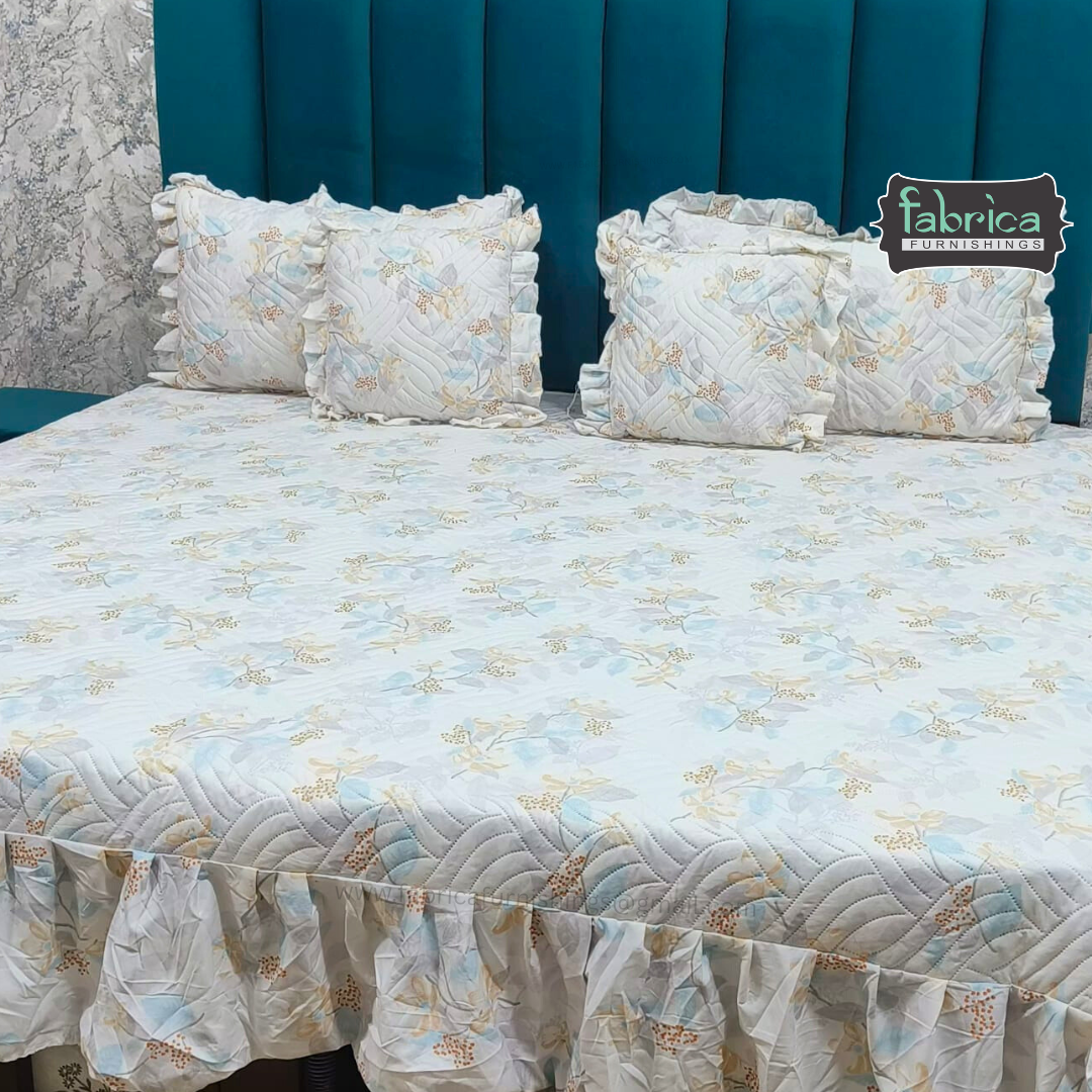 Divine Printed Double Bed Pure Cotton Quilted Frill Work Bedcover