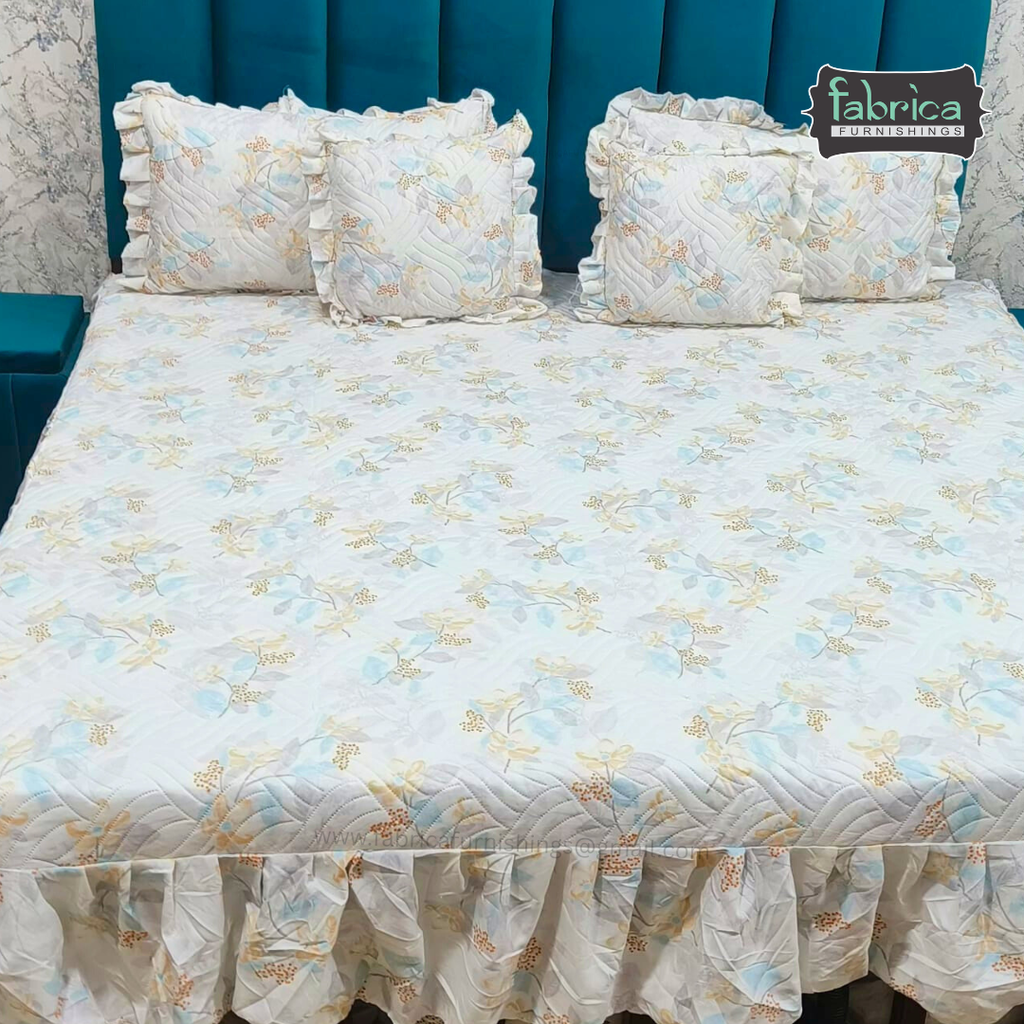 Divine Printed Double Bed Pure Cotton Quilted Frill Work Bedcover