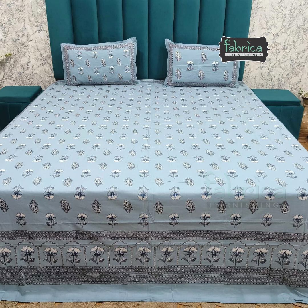 Sitara Handblock Designer Printed Premium Pure Cotton Kingsize Bed Sheets